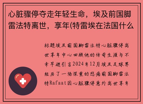 心脏骤停夺走年轻生命，埃及前国脚雷法特离世，享年(特雷埃在法国什么位置)
