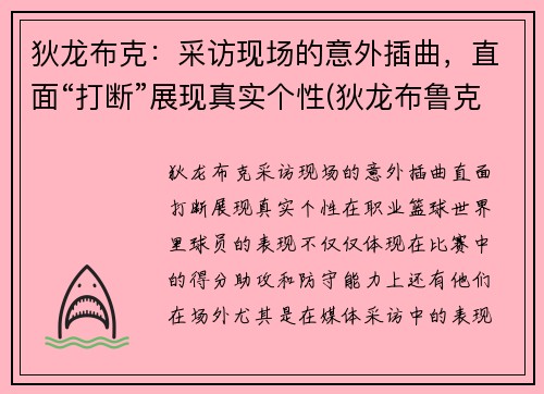 狄龙布克：采访现场的意外插曲，直面“打断”展现真实个性(狄龙布鲁克斯有潜力吗)