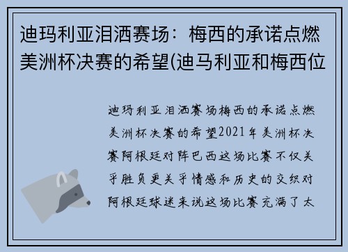 迪玛利亚泪洒赛场:梅西的承诺点燃美洲杯决赛的希望(迪马利亚和梅西位置)