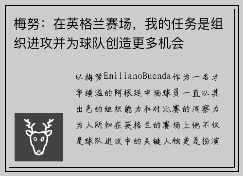梅努：在英格兰赛场，我的任务是组织进攻并为球队创造更多机会