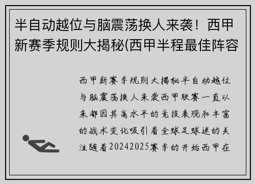 半自动越位与脑震荡换人来袭！西甲新赛季规则大揭秘(西甲半程最佳阵容)